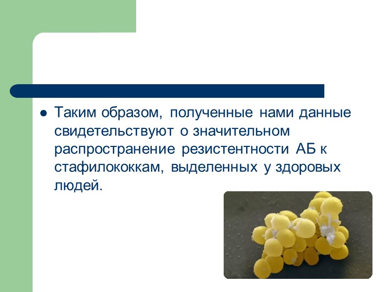 Таким образом, полученные нами данные свидетельствуют о значительном распространение резистентности АБ к стафилококкам, выделенных